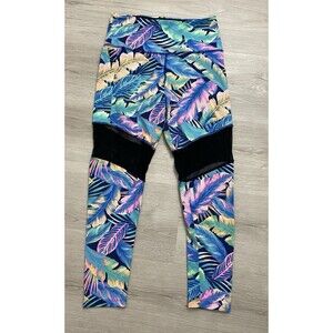 Victoria's Secret Pink Ultimate Tropical Palm Leggings  Black Mesh Size Medium
